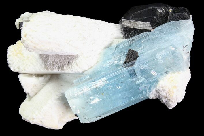 Gorgeous Aquamarine Crystal with Black Tourmaline & Feldspar - Namibia #92701